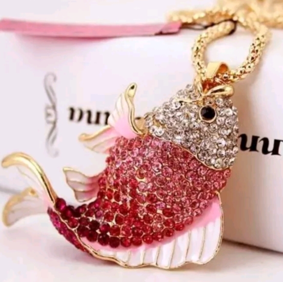 NWT Betsey Johnson Pink Koi Fish Pendant Necklace - Picture 2 of 4